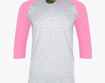 pink and grey baseball tee