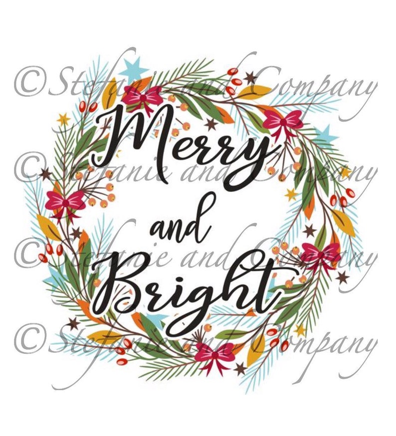 Download Merry and Bright Christmas Wreath Sublimation Design ...