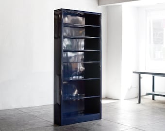 1970s Tall Steel Tanker Bookcase, Refinished in Midnight Blue, Free U.S. Shipping