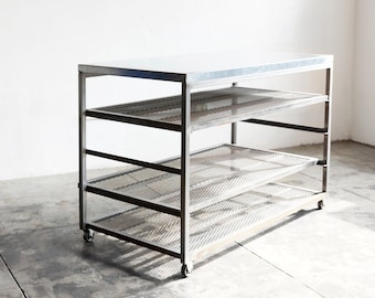 Custom Steel Rolling Rack with Expanded Metal Shelves, Free U.S. Shipping