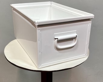 Powder-coated Mid-Century Steel Storage Bin (White) - FREE US Shipping