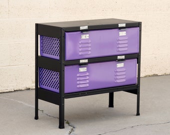 2 x 2 Locker Basket Unit, Vintage Inspired and Newly Fabricated to Order, Matte Black and Lilac Double Wide, Free U.S. Shipping