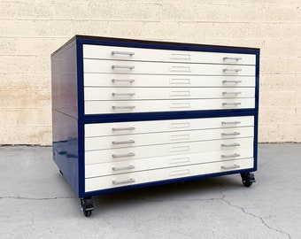 Vintage Flat File "Double Stack" Cabinet with Reclaimed Wood Top, Custom Refinished to Order, Free U.S. Shipping