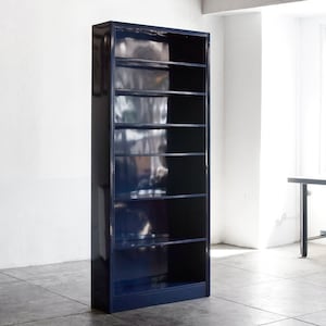 1970s Tall Steel Tanker Bookcase, Refinished in Midnight Blue, Free U.S. Shipping