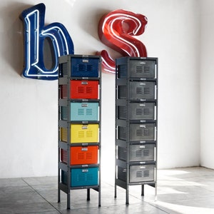 1 x 6 Reclaimed Locker Basket Unit with Natural Frame and Multicolored Drawers, Free U.S. Shipping image 1