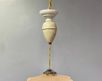 French 1930's Glass and Ceramic Adjustable Pulley Ceiling Lamp