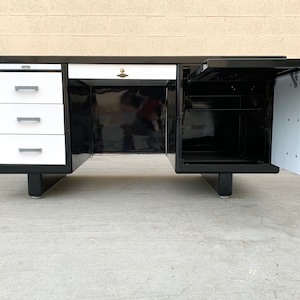 Uncommon Mid Century Tanker Desk with Typewriter Cabinet, Refinished to Order, Call for Availability, Free U.S. Shipping