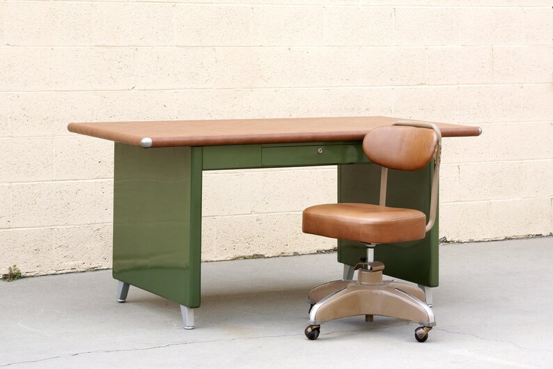 1940s Shaw Walker Panel Leg Tanker Table Refinished In Army Etsy