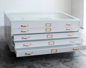 SALE! Orig. Price 1,800 - Flat File Cabinet Coffee Table Refinished in High Gloss White with Brass Hardware