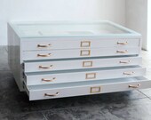 SALE! Orig. Price 1,800 - Flat File Cabinet Coffee Table Refinished in High Gloss White with Brass Hardware