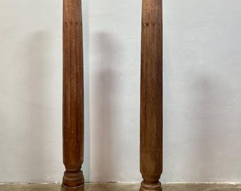 Antique Wood Collumn on Custom Steel Base (Set of 2)