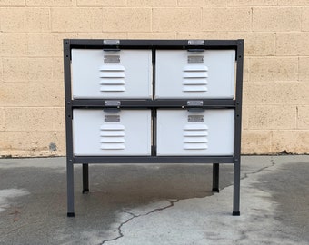 Custom Made 2 x 2 Locker Basket Unit in Gloss White and Natural Steel, Free U.S. Shipping