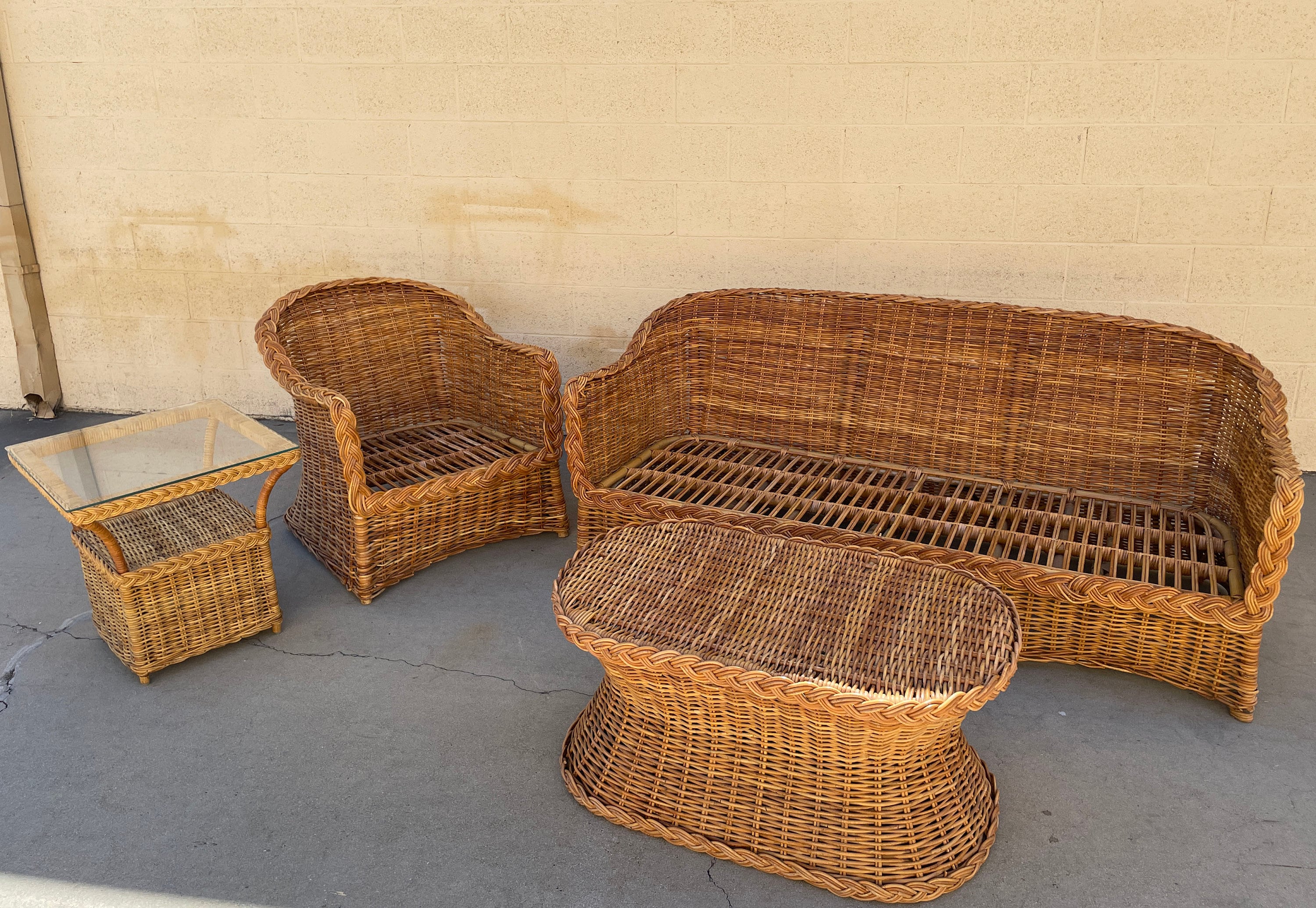 Mid Century 1970s/80s Wicker Rattan Garden Conservatory Furniture Set