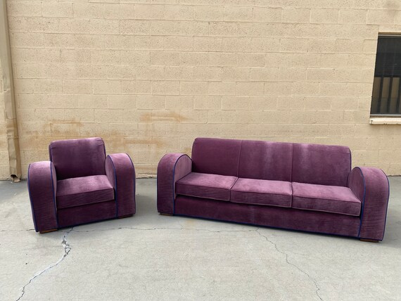 1930s Art Deco Sofa and Club Chair in Purple Velvet Etsy Australia