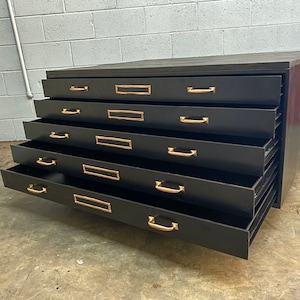 Flat File Coffee Table Refinished in Black with Wood Top
