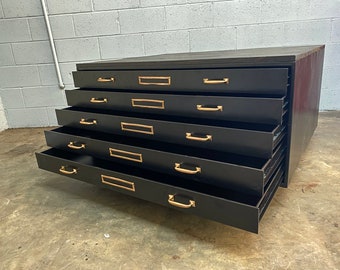 Flat File Coffee Table Refinished in Black with Wood Top