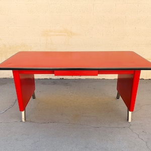 1960s AllSteel Panel Leg Tanker Table, Custom Refinished to Order, Call for Availability, Free U.S. Shipping