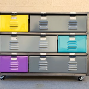 Custom Made 3 x 3 Locker Basket Unit with Specialty Double-Wide Baskets and Casters, Free U.S. Shipping