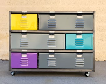 Custom Made 3 x 3 Locker Basket Unit with Specialty Double-Wide Baskets and Casters, Free U.S. Shipping