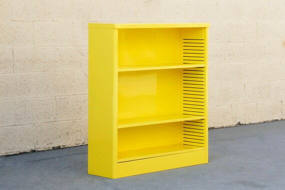 1960s Steel Tanker Style Bookcase in Yellow Custom Refinished to