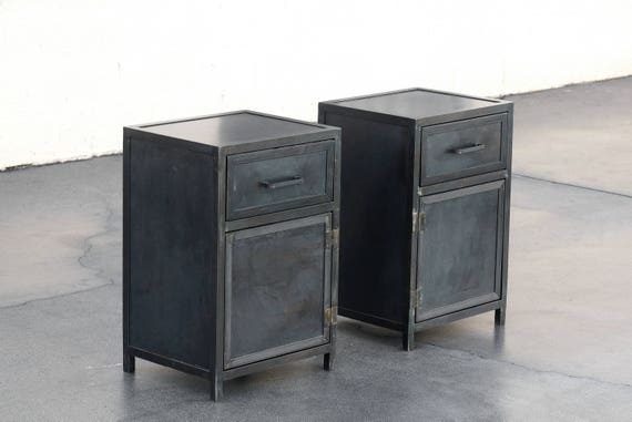 Black steel nightstand discount