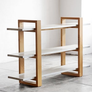 Modernist Steel and Alder Bookshelf, Custom Made to Order by Rehab Vintage, Free U.S. Shipping