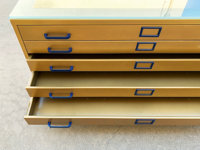 Vintage Flat File Coffee Table Custom Refinished in Sun Gold, Free U.S. Shipping image 7