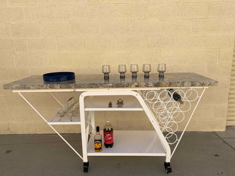 Granite Top Rolling Bar Cart image 1