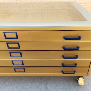 Vintage Flat File Coffee Table Custom Refinished in Sun Gold, Free U.S. Shipping image 6