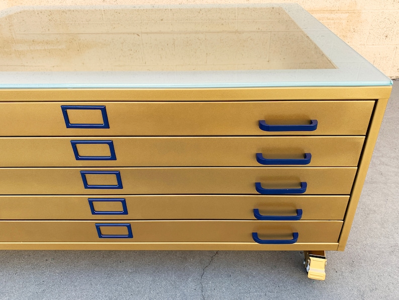 Vintage Flat File Coffee Table Custom Refinished in Sun Gold, Free U.S. Shipping image 6