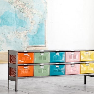 5 x 2 Reclaimed Locker Basket Unit with Natural Steel Frame and Multicolored Drawers, Free U.S. Shipping image 1
