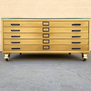 Vintage Flat File Coffee Table Custom Refinished in Sun Gold, Free U.S. Shipping image 2