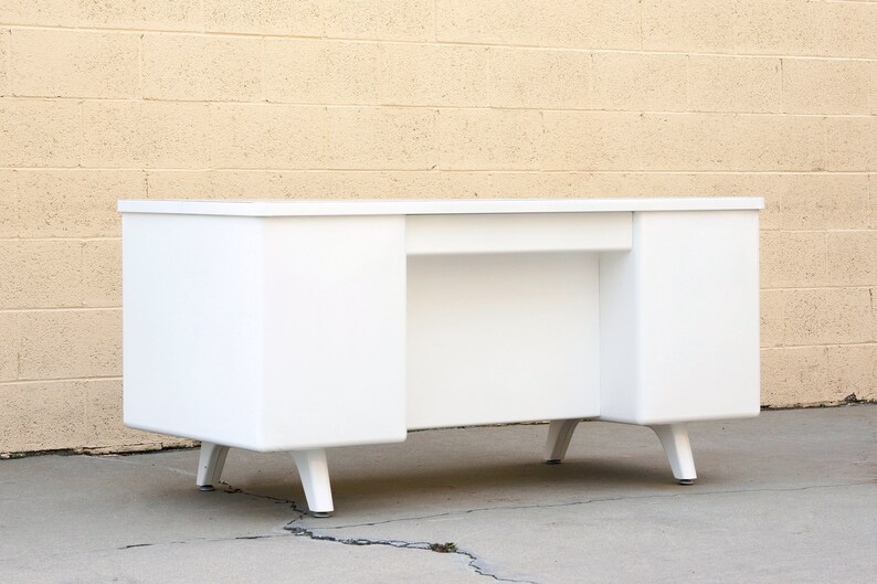 Classic Mcdowell Craig Tanker Desk Refinished In Gloss White