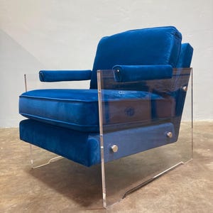 Set of 2 Blue Velvet & Acrylic Armchairs - FREE US SHIPPING