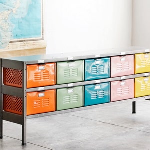 5 x 2 Reclaimed Locker Basket Unit with Natural Steel Frame and Multicolored Drawers, Free U.S. Shipping image 2