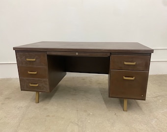 Mid Century Tanker Desk Refinished in Acid Wash Patina