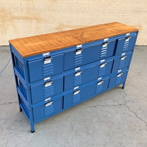 Custom 4 X 3 Locker Basket Unit with Reclaimed Wood Top, Free U.S. Shipping