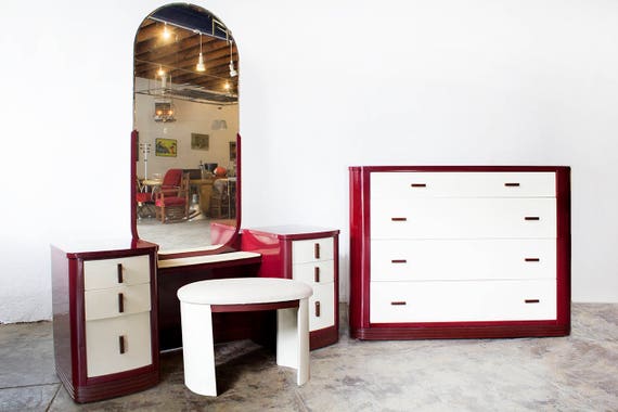 Norman Bel Geddes Dresser And Vanity Bedroom Set Refinished Image 0
