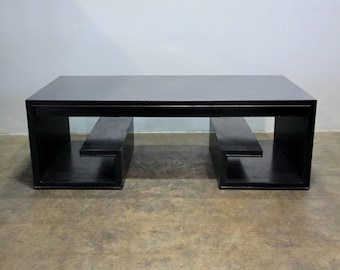 Large Black Lacquer Thomas Pheasant for Baker Greek Key Coffee Table