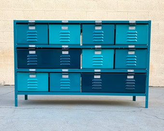 Custom 4 X 3 Locker Basket Unit with Baskets in Shades of Teal, Free U.S. Shipping