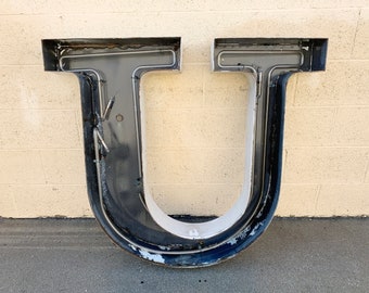 Jumbo Mid Century Channel Letter U Architectural Salvage Wall Sign, Free U.S. Shipping