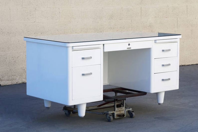 Classic Mcdowell Craig Tanker Desk Refinished In Gloss White Etsy