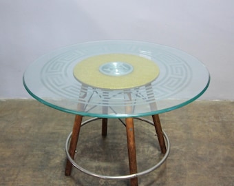 Custom Refurbished Lazy Susan Side Table with Modernica Base