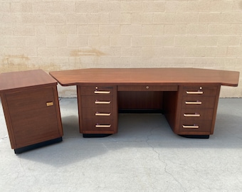 1940s Stow + Davis Executive Desk and Return Cabinet