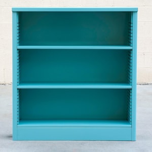1960s Steel Tanker Style Bookcase in Turquoise, Custom Refinished, Free U.S. Shipping