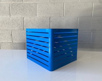 Vintage Steel Storage Crate / Box Refinished in Traffic Blue