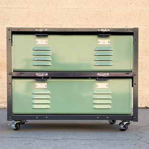 2 x 2 Double Wide Locker Basket Unit on Casters, Vintage Inspired and Newly Fabricated to Order, Free U.S. Shipping