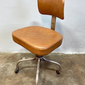 Steelcase Rolling Stool with New Brown Leather