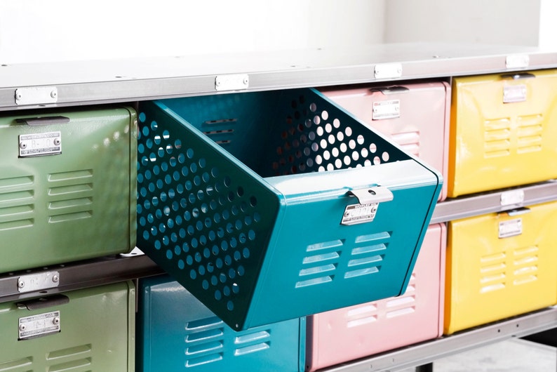 5 x 2 Reclaimed Locker Basket Unit with Natural Steel Frame and Multicolored Drawers, Free U.S. Shipping image 4