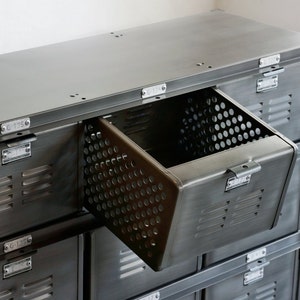 3 x 3 Reclaimed Locker Basket Unit Refinished In Monochrome Natural Steel, Free U.S. Shipping image 3